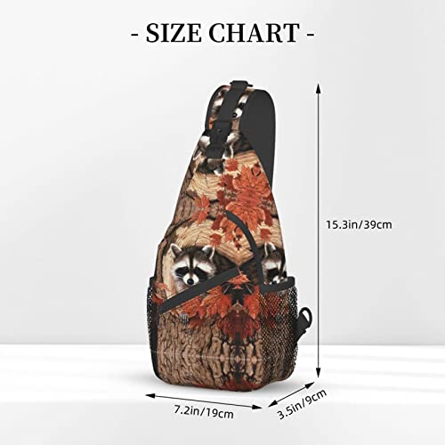 Raccoon In The Fall Tree Hole Man Woman Sling Backpack Multipurpose Chest Bag Travel Daypack Anti-Theft Cross Body Bag
