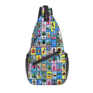 gregtins colorful mexican loteria cards cross chest bag diagonally men women crossbody shoulder bag casual fashion travel bag sling backpack