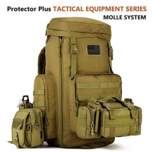 Protector Plus Tactical Hiking Daypack 70-85L Military MOLLE Assault Backpack Army Traveling Camping Pack Bug Out Bag Outdoor Rucksack (Rain Cover & Patch Included), Black Camo