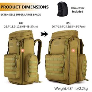 Protector Plus Tactical Hiking Daypack 70-85L Military MOLLE Assault Backpack Army Traveling Camping Pack Bug Out Bag Outdoor Rucksack (Rain Cover & Patch Included), Black Camo