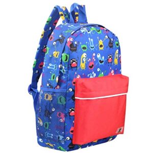 fenrici monster backpack for boys, girls, 16″, cute preschool toddler book bag for little kids, side pocket, lightweight, water resistant, monster characters