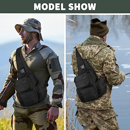 CamGo Tactical Sling Backpack Fly Fishing Tackle Bag Unisex MOLLE Casual Daypack for Fishing Hunting Hiking Travel