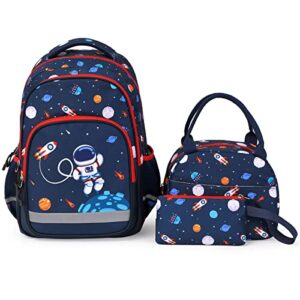 school backpack kids bookbag set-with lunch bag & pencil case elementary preschool kindergarten supplies for boys girls (blue space set)