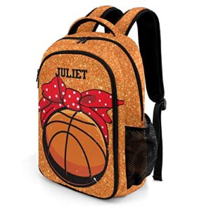 Urcustom Custom Name Basketball Sports Girl Personalized Backpack Unisex Casual Bag Bookbag for Boy Girl Travel Daypack 16.5 IN