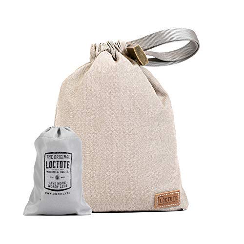 Loctote AntiTheft Sack 3L | Portable Travel Safe | Cut-Resistant , RFID Blocking and Water Resistant | Money Bag with Lock | Beach Safe | Travel Pouch | Beach Lock Box for Valuables (Tahitian Tan)
