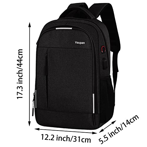 Vaupan Backpack for Men, Business Anti-Theft Travel Laptop Backpack with USB Charging Port, Durable Water Resistant College School Backpack Laptop Bag for Women Fits 15.6 Inch Computer Notebook Black