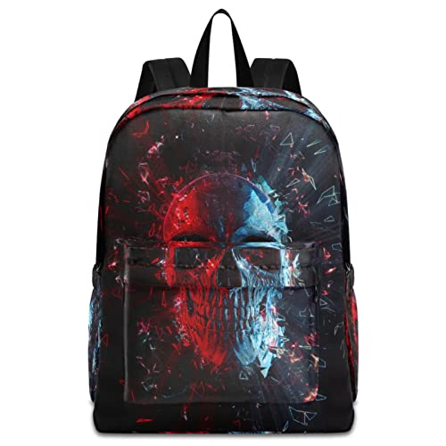 ZzWwR Cool Blue Red Skull Fragment Durable Travel Laptop Backpack Big Computer Bag Gift for Men Women School Bookbags Work