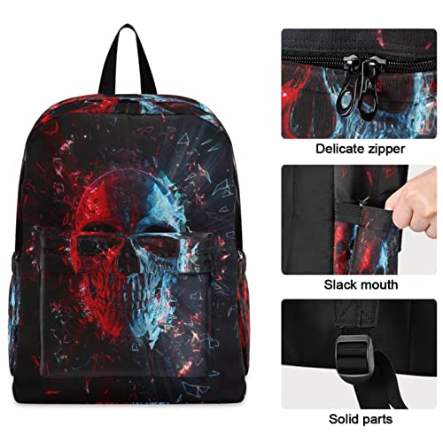 ZzWwR Cool Blue Red Skull Fragment Durable Travel Laptop Backpack Big Computer Bag Gift for Men Women School Bookbags Work