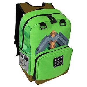 jinx minecraft pickaxe adventure kids school backpack, green, 17″