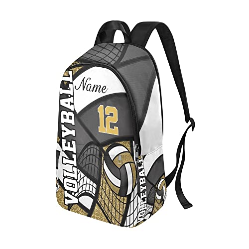 Personalized Sport Volleyball Gold Casual Daypack Bag with Name Custom Backpack for Man Woman Girl Boy Gifts