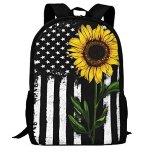 urteom comfortable school bookbag backpack sunflower with distressed american flag adjustable shoulder straps laptop daypack for school office library shopping climbing yoga beach
