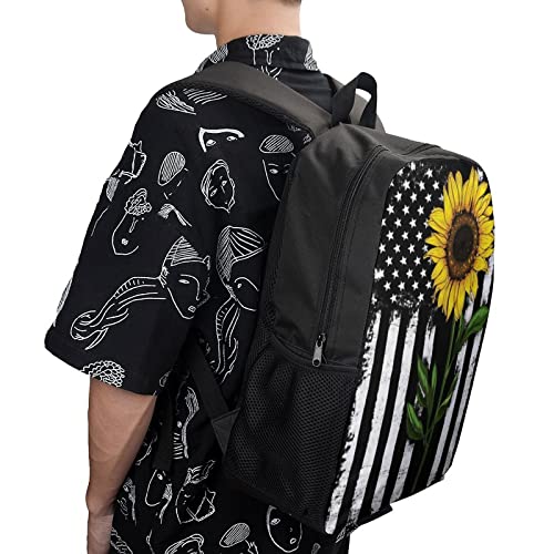 URTEOM Comfortable School Bookbag Backpack Sunflower With Distressed American Flag Adjustable Shoulder Straps Laptop Daypack for School Office Library Shopping Climbing Yoga Beach