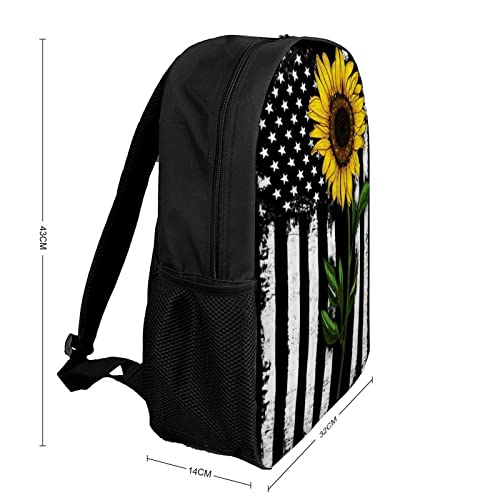 URTEOM Comfortable School Bookbag Backpack Sunflower With Distressed American Flag Adjustable Shoulder Straps Laptop Daypack for School Office Library Shopping Climbing Yoga Beach