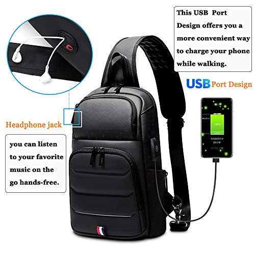 YUKABAN Sling Bag Waterproof Crossbody Chest Bag Sling Backpack with USB Charging Port One Shoulder Bag for Men Women