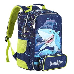 uniker boys backpacks for elementary school, kids backpacks boys with pencil case,preschool school bag 15.6″,shark backpack for boys 6-8,bookbag set,bookbags for school