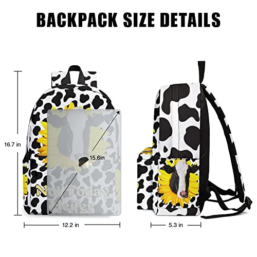 Not Today Heifer Backpack Durable Lightweight School Bag with Adjustable Strap, Classic Cow Print Backpack for Girl Boy Teen or Women, Casual Daypack for Travel/School/Library, Sunflower Cow Pattern