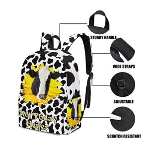 Not Today Heifer Backpack Durable Lightweight School Bag with Adjustable Strap, Classic Cow Print Backpack for Girl Boy Teen or Women, Casual Daypack for Travel/School/Library, Sunflower Cow Pattern
