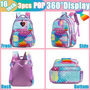 Mermaid Backpack for Girls Backpacks for Elementary Preschool Student with Lunch Box Pencil Case 3 in 1 Bookbag for Girls for School