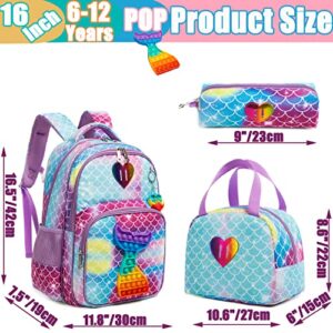 Mermaid Backpack for Girls Backpacks for Elementary Preschool Student with Lunch Box Pencil Case 3 in 1 Bookbag for Girls for School