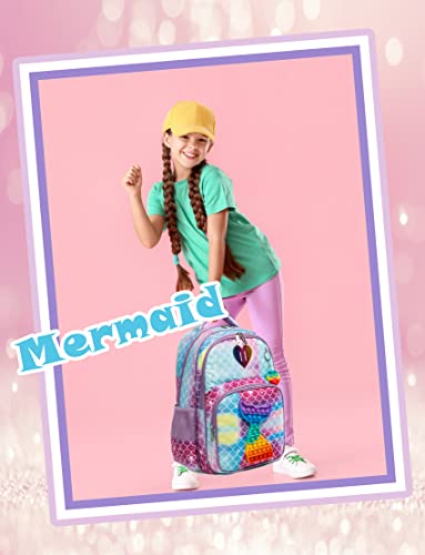 Mermaid Backpack for Girls Backpacks for Elementary Preschool Student with Lunch Box Pencil Case 3 in 1 Bookbag for Girls for School