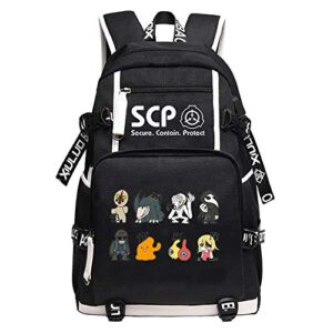tps scp foundation women back pack cartoon bookbag canvas school bags travel bagpack usb laptop backpack (13)