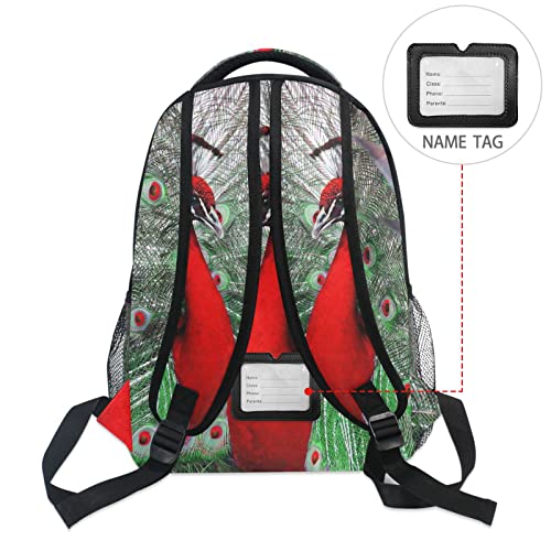 Red Peacock With Beautiful Feathers School Backpack College Bookbag Lightweight Travel Laptop iPad Tablet Shoulder Bag Business Daypack for Girl Boys Women Men M