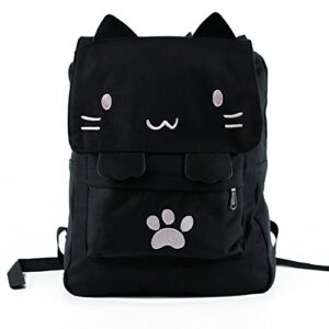 demonchest black college cute cat embroidery canvas school backpack bags for kids kitty(pink)