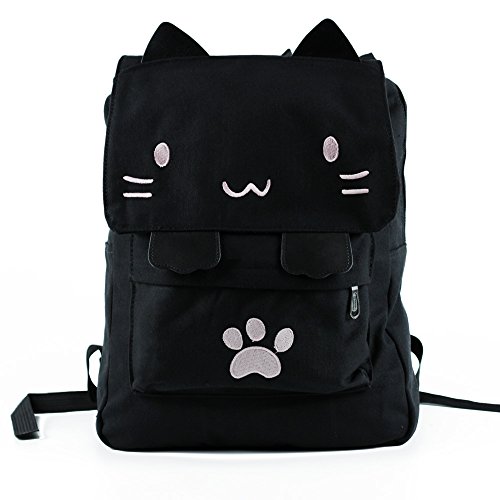 DemonChest Black College Cute Cat Embroidery Canvas School Backpack Bags for Kids Kitty(Pink)