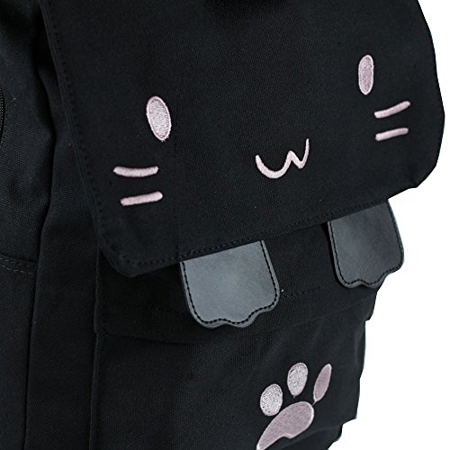 DemonChest Black College Cute Cat Embroidery Canvas School Backpack Bags for Kids Kitty(Pink)