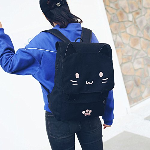 DemonChest Black College Cute Cat Embroidery Canvas School Backpack Bags for Kids Kitty(Pink)