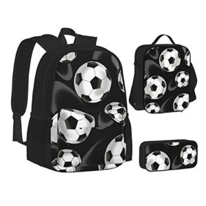 aseelo soccer black three piece schoolbag backpack set with lunch bag pen bag 15 inch laptop backpack schoolbag