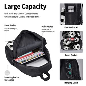 ASEELO Soccer Black Three Piece Schoolbag Backpack Set With Lunch Bag Pen Bag 15 Inch Laptop Backpack Schoolbag