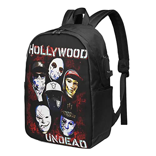 Hollywood Rock Band Undead Backpack with USB Charging/Headphone Port Computer Bag School Shoulders Daypack Casual Unisex Lightweight Backpack for Boy&Girl&Men&Women with Bottle Side Pockets 17 IN