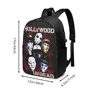 Hollywood Rock Band Undead Backpack with USB Charging/Headphone Port Computer Bag School Shoulders Daypack Casual Unisex Lightweight Backpack for Boy&Girl&Men&Women with Bottle Side Pockets 17 IN