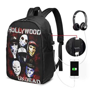 Hollywood Rock Band Undead Backpack with USB Charging/Headphone Port Computer Bag School Shoulders Daypack Casual Unisex Lightweight Backpack for Boy&Girl&Men&Women with Bottle Side Pockets 17 IN