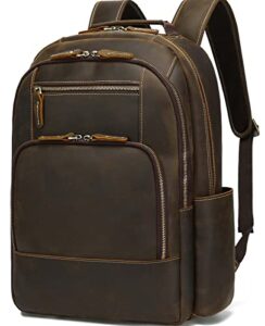 taertii full grain genuine leather backpack for men, 16″ laptop rucksack backpack for travel business shool 32l – brown