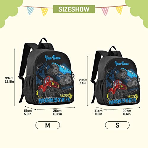 beeplus Personalized Monster Truck Kids Backpacks for Boys Preschool Backpack Light School Travel Backpacks with Name