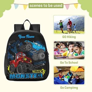 beeplus Personalized Monster Truck Kids Backpacks for Boys Preschool Backpack Light School Travel Backpacks with Name