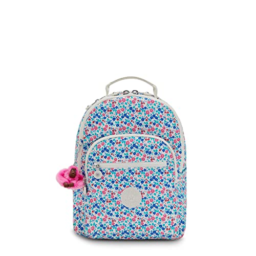 Kipling Women's Seoul Small Backpack, Durable, Padded Shoulder Straps with Tablet Sleeve, School Bag, Micro Flowers, 10.5''L x 13.75''H x 6.75''D