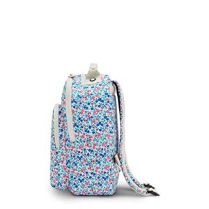 Kipling Women's Seoul Small Backpack, Durable, Padded Shoulder Straps with Tablet Sleeve, School Bag, Micro Flowers, 10.5''L x 13.75''H x 6.75''D