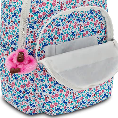 Kipling Women's Seoul Small Backpack, Durable, Padded Shoulder Straps with Tablet Sleeve, School Bag, Micro Flowers, 10.5''L x 13.75''H x 6.75''D