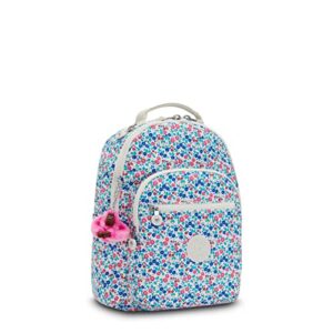 Kipling Women's Seoul Small Backpack, Durable, Padded Shoulder Straps with Tablet Sleeve, School Bag, Micro Flowers, 10.5''L x 13.75''H x 6.75''D