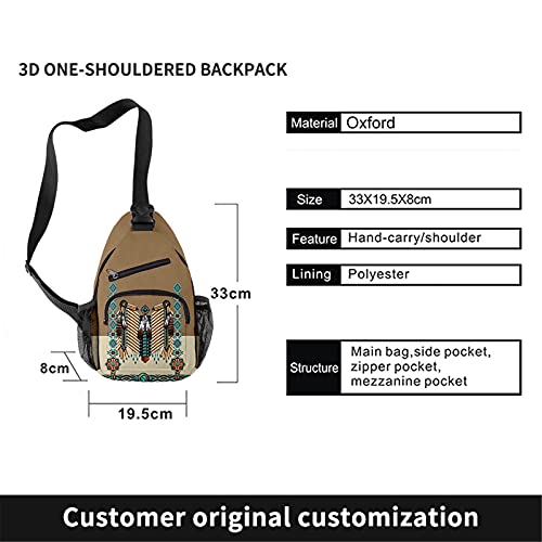 HANDAFA American Indian Single Shoulder Bag Native American Sling Backpack Fashion Daypack(Color02)