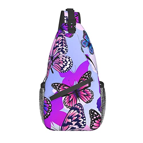 DOHOOC Purple Butterflies Sling Backpack for Women Crossbody with Zipper Pocket Rope Bags for Climbing Casual Daypack Bag Hiking Travel Sports Cycling Biking Outdoor