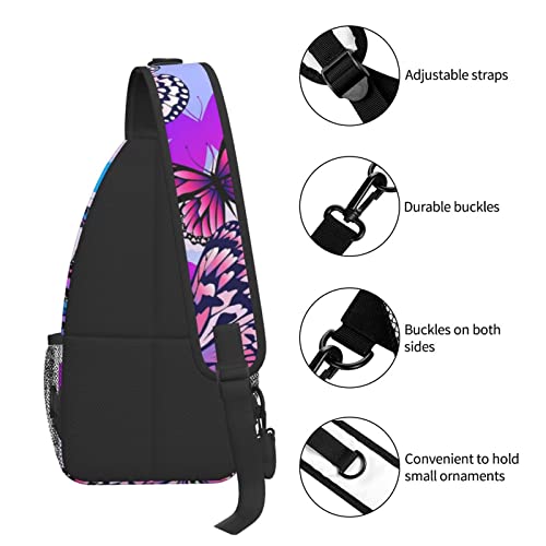 DOHOOC Purple Butterflies Sling Backpack for Women Crossbody with Zipper Pocket Rope Bags for Climbing Casual Daypack Bag Hiking Travel Sports Cycling Biking Outdoor