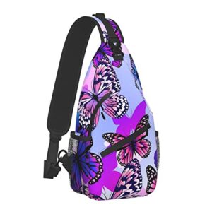 DOHOOC Purple Butterflies Sling Backpack for Women Crossbody with Zipper Pocket Rope Bags for Climbing Casual Daypack Bag Hiking Travel Sports Cycling Biking Outdoor