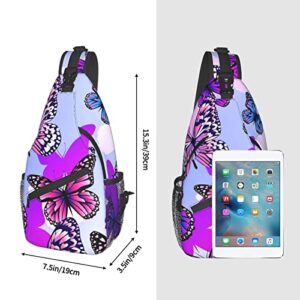 DOHOOC Purple Butterflies Sling Backpack for Women Crossbody with Zipper Pocket Rope Bags for Climbing Casual Daypack Bag Hiking Travel Sports Cycling Biking Outdoor