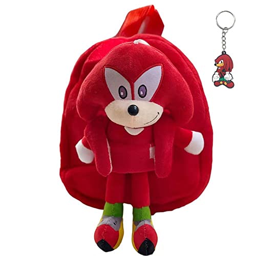 GDFENDU Anime Hedgehog Knuckles Tail Shadow Plush Backpack with Keychain,10in Kawaii Cartoon Bookbag (Knuckles)