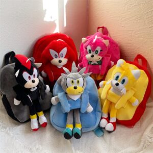 GDFENDU Anime Hedgehog Knuckles Tail Shadow Plush Backpack with Keychain,10in Kawaii Cartoon Bookbag (Knuckles)