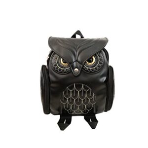 tendycoco women girls pu leather owl cartoon backpack fashion casual satchel school purse (black)